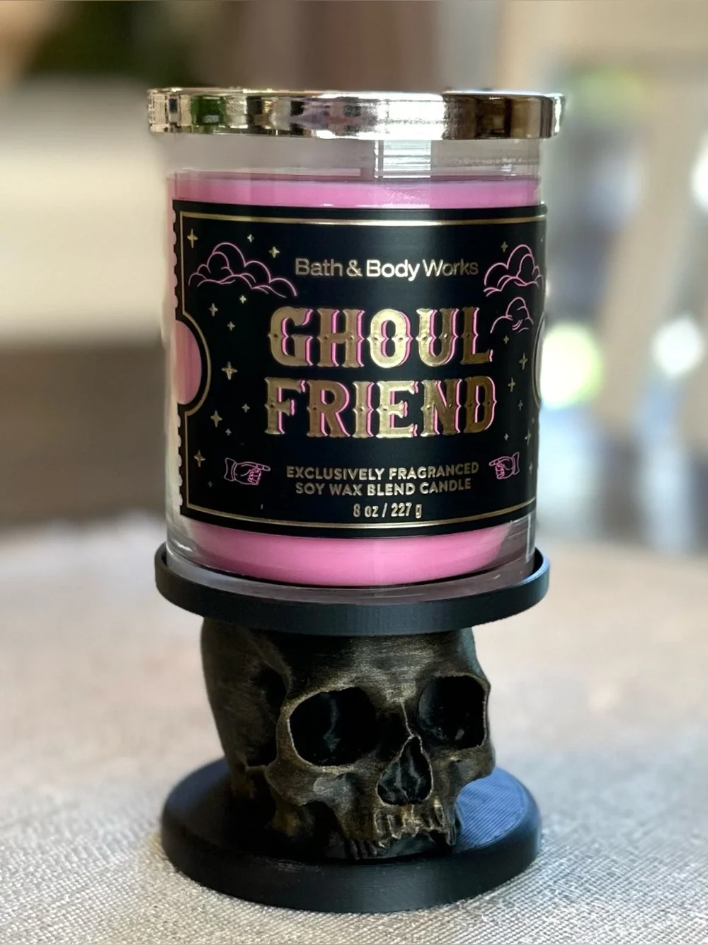 Bath & Body Works Compatible Halloween Skull Single Wick Candle Holder